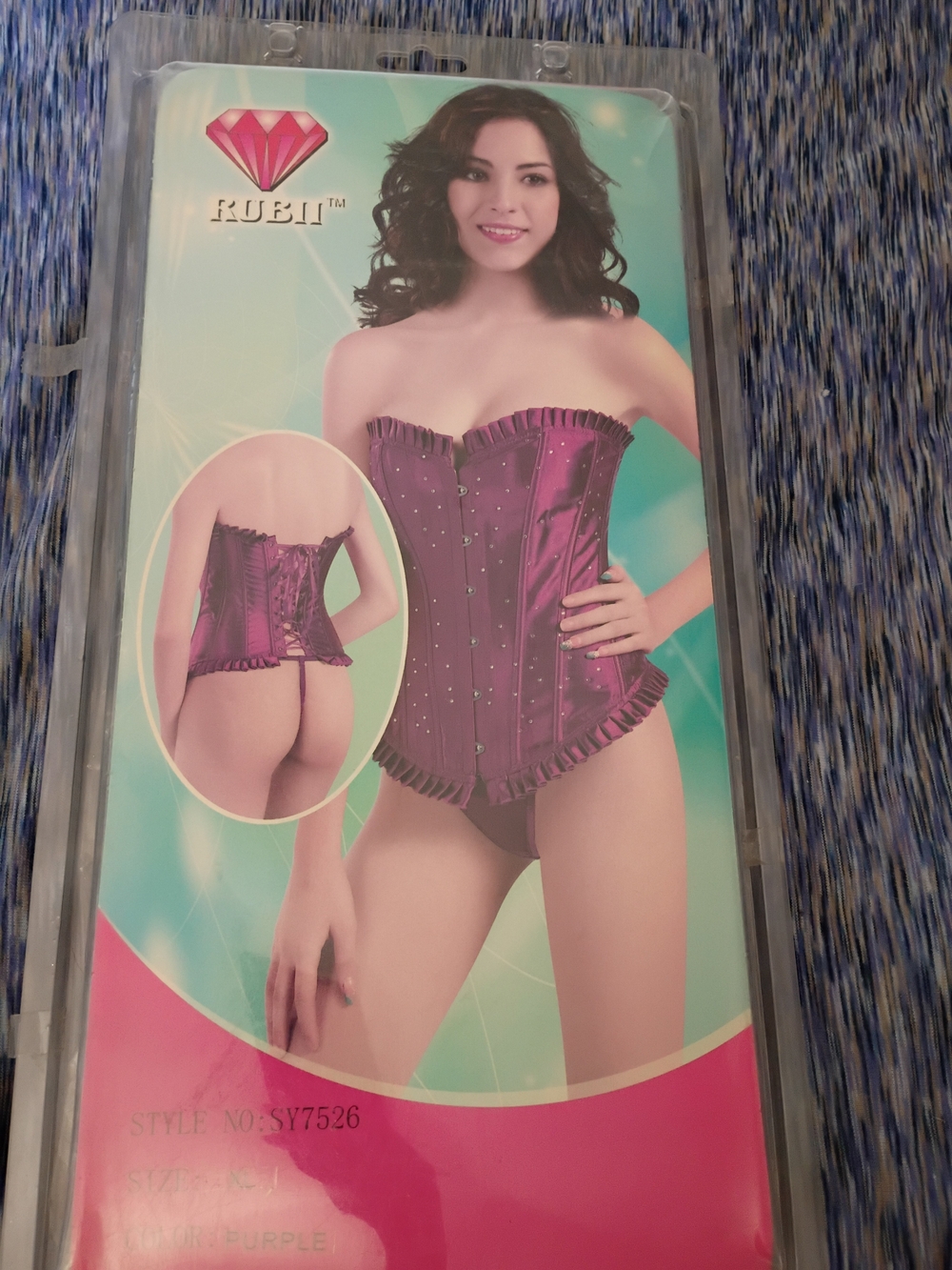 Rhinestones Satin Corset Top With Matching Thong💜